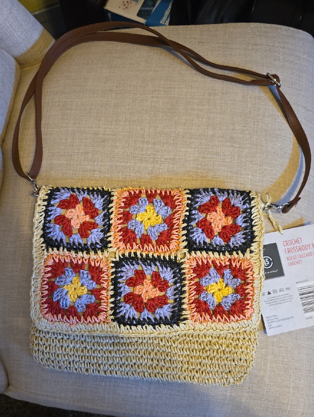 Crochet Patchwork Crossbody Bag in Multicolor